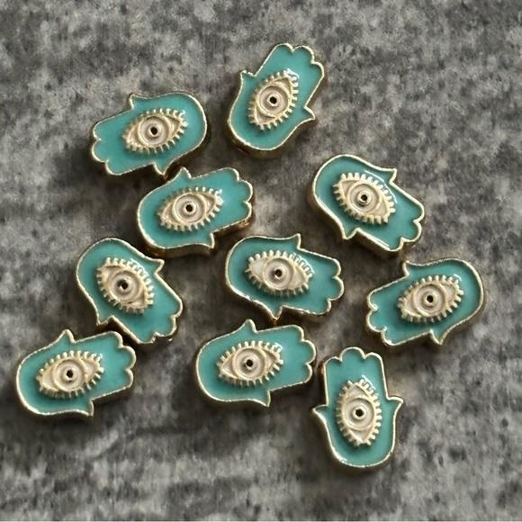 New Hand Of Fatima Hamsa Evil Eye Good Luck Double Sided Pendant Charms Beads - Picture 3 of 7